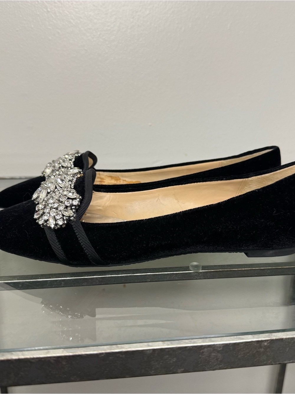 Badgley Mischka Echo Embellished Loafer Flats Black Velvet Size 9 - Picture 6 of 11